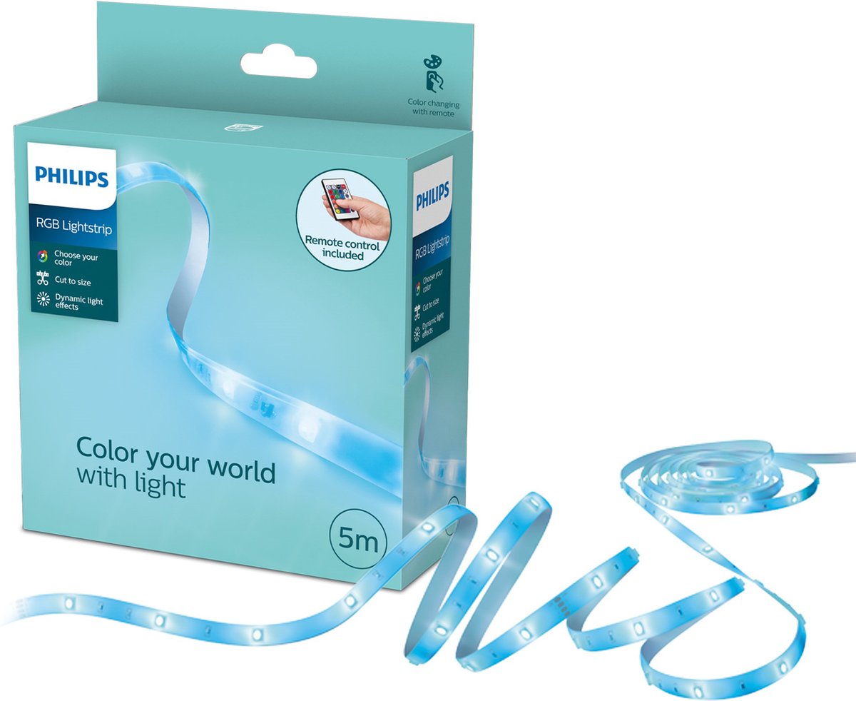 Philips LED-Streifen – 5 m Länge – einfach zuschneidbar – mit 3 m Klebestreifen – RGB