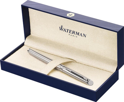 Waterman Hemisphere Tintenroller | Edelstahl mit Chromkante | feiner Punkt | schwarze Tinte | Geschenkverpackung