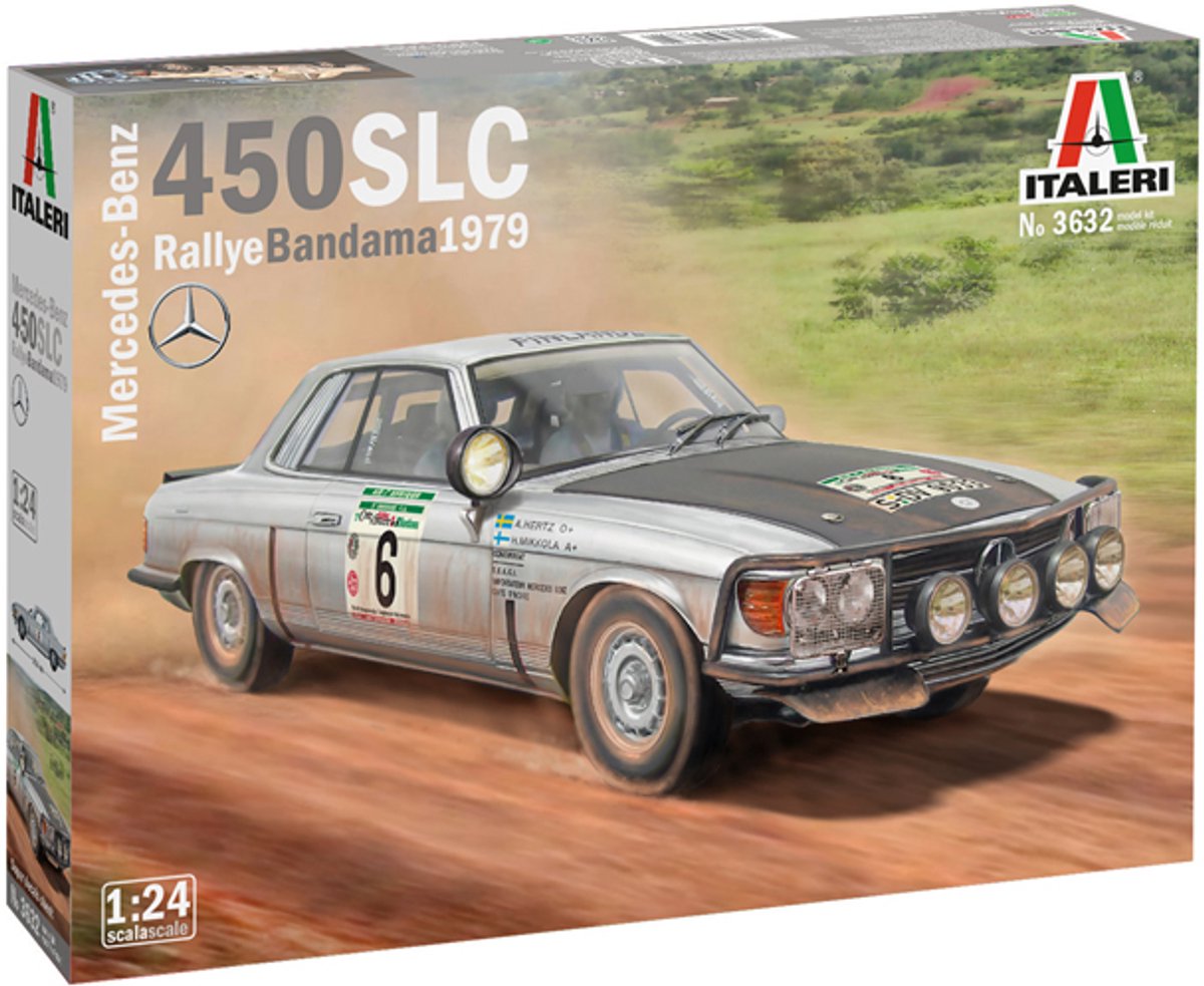 Italeri Modellbausatzauto – 3632 Mercedes-Benz 450 SLC Rallye Bandama 1979 aus Kunststoff – 1:24 – Modellbausatz