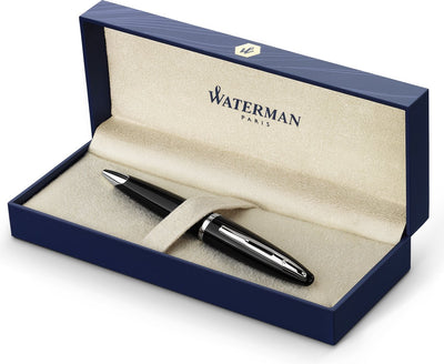 Waterman Carène Black Sea Kugelschreiber | Hochglanzschwarz mit Palladiumbeschichtung | mittlere Spitze mit blauer Tintenpatrone | Geschenkverpackung