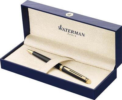 Waterman Hemisphère-Kugelschreiber | glänzendes Schwarz mit 23-Karat-Goldbesatz | mittlerer Punkt | blaue Tinte | mit Geschenkbox