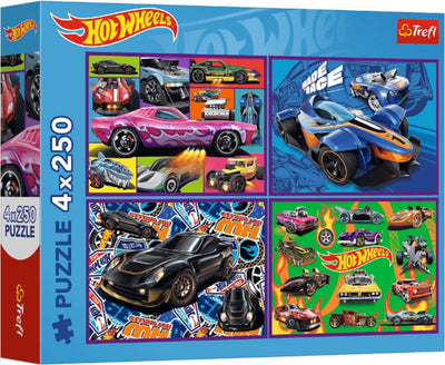 Trefl Hot Wheels – Puzzle-Set 4-in-1 – 250 Teile – 33 x 23 cm – kalandriertes Papier; umweltfreundlich