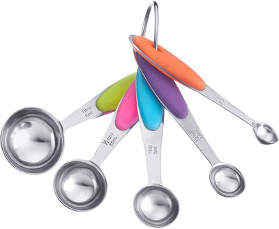 Westmark 5 Messlöffel, Set, verbunden mit Ring, für 1,25 ml, 2,5 ml, 5 ml, 7,5 ml, 15 ml, Edelstahl Silikon, Pendolino, Silber Grün Pink Blau Lila Orange, 30602270