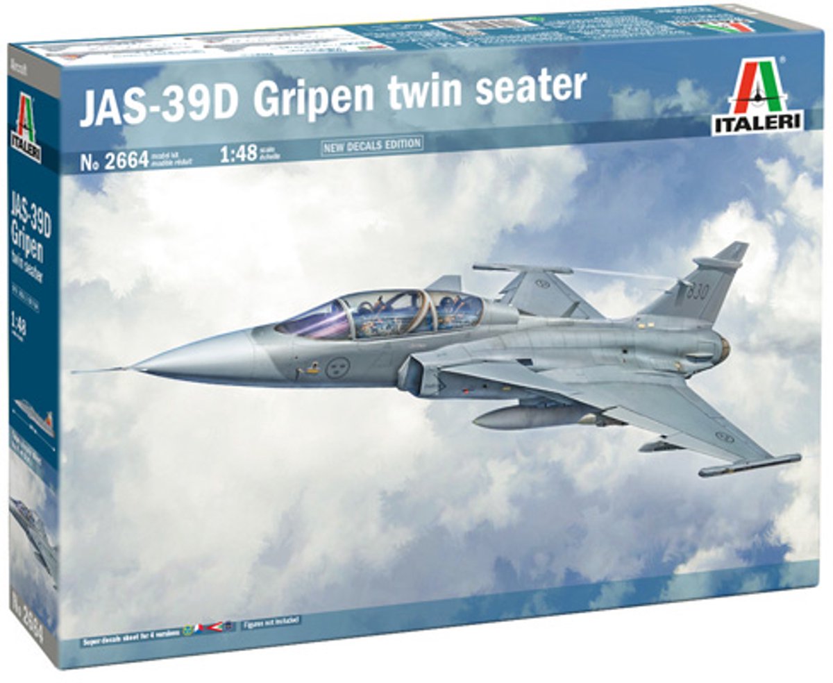 Italeri Modellbausatz Flugzeug – 2664 Saab Jacket 39 Gripen Doppelsitzer – Kampfjet aus Kunststoff – 1:48 – Modellbau