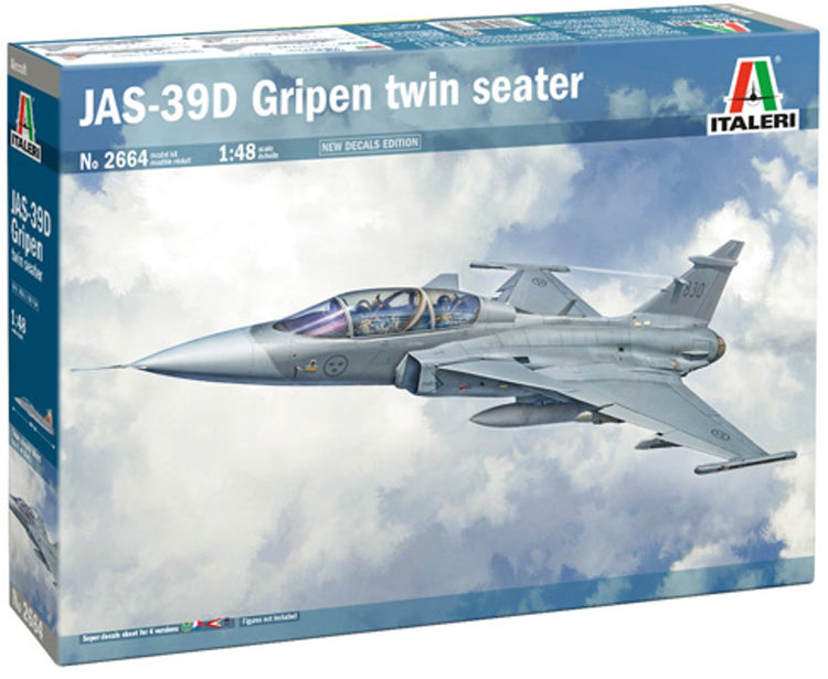 Italeri Modellbausatz Flugzeug – 2664 Saab Jacket 39 Gripen Doppelsitzer – Kampfjet aus Kunststoff – 1:48 – Modellbau