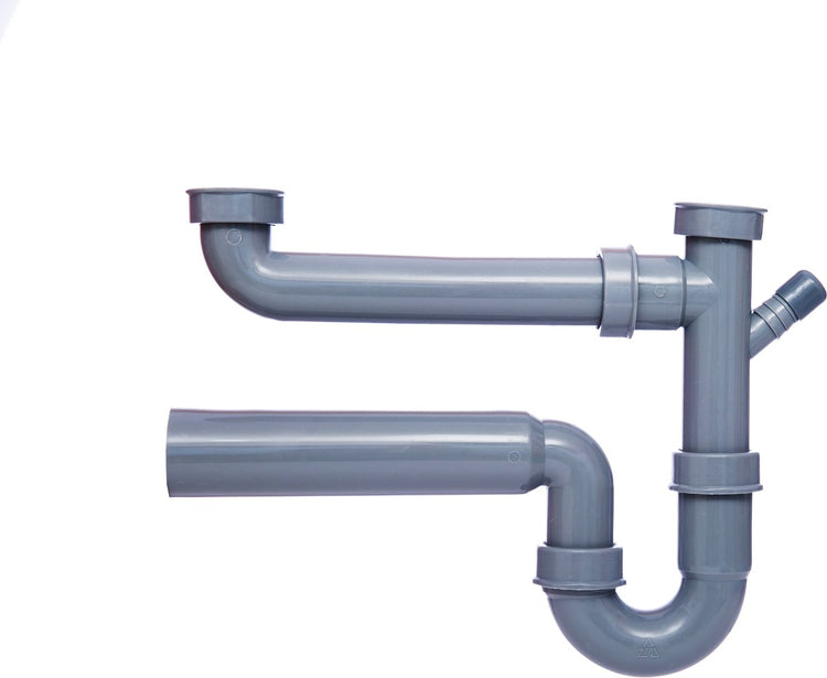 Kirchhoff Eco-Save Kunststoff-Rohrsiphon für Doppelwaschbecken - Grau - 1 1 2 Bi x 50 mm - mit 3 4 Geräteanschluss