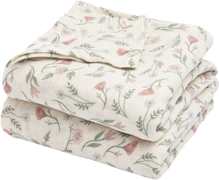 Meyco Baby-Blumen-Wickeltuch – 2er-Pack – vorgewaschen, hydrophil – mehrfarbig – 120 x 120 cm