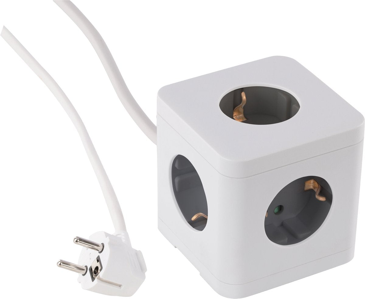 Q-Link-Steckdosenleiste - Würfel - 5-fach - geerdet - 3 x 1,5 mm² - 1,5 m - Weißgrau