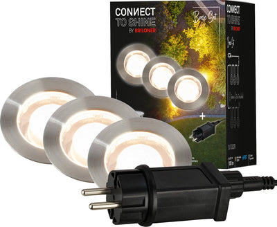 Briloner connect to Shine – LED-Bodenstrahler für den Außenbereich – 3er-Set – Gartenbeleuchtung-Erweiterungsset – warmweißes Licht – IP67 – ø4,5 x 2,5 cm – 1,5 m Kabel