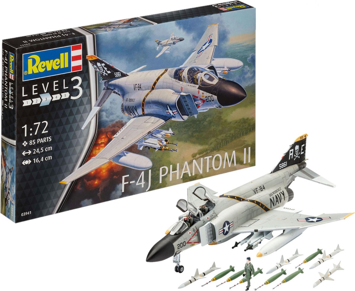 Revell Modellbausatz Flugzeug – 03941 F-4J Phantom II aus Kunststoff – 1:72 – Modellbau