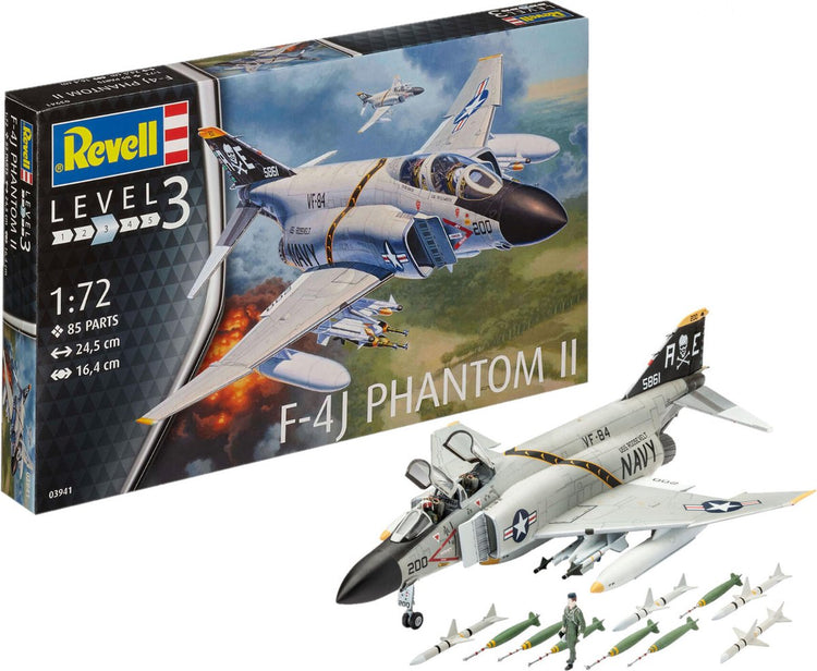 Revell Modellbausatz Flugzeug – 03941 F-4J Phantom II aus Kunststoff – 1:72 – Modellbau