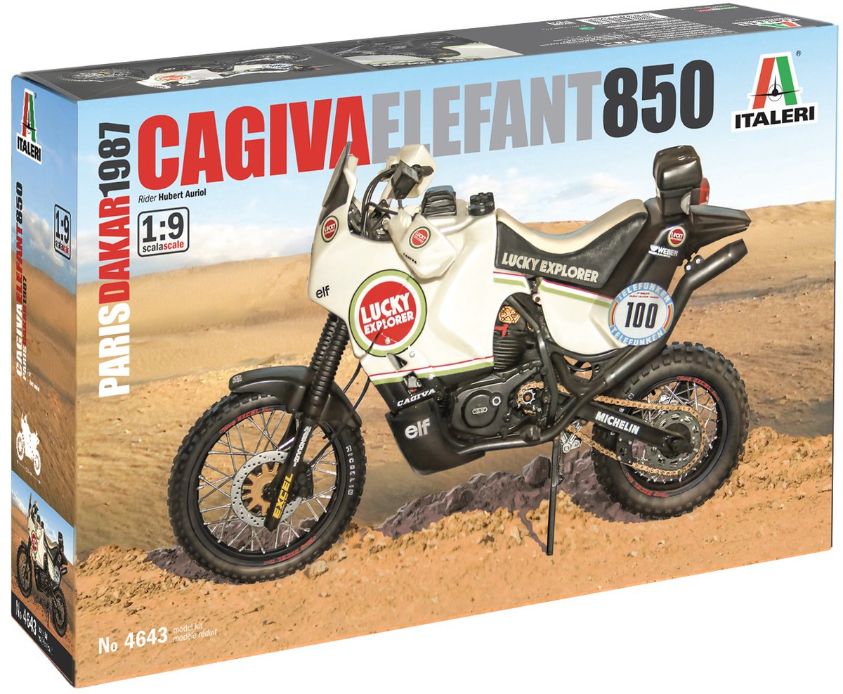 Italeri Modellbausatz Militärfahrzeuge – 4643 Cagiva Elefant 850 Paris-Dakar 1987 Motor aus Kunststoff – 1:9 – Modellbau