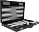 Longfield Backgammon 15 Zoll – graues, schwarz-weiß genähtes Brett – Kunstledertasche mit Griff – Engelsherz