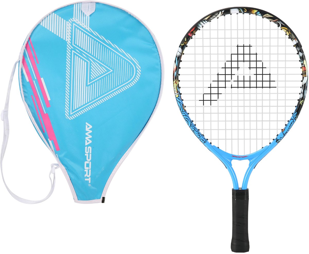 Ama Sport Kinder-Tennisschläger Graffiti Blau 25 Zoll – leichter Junior-Schläger mit Tasche – ideal für Anfänger –
