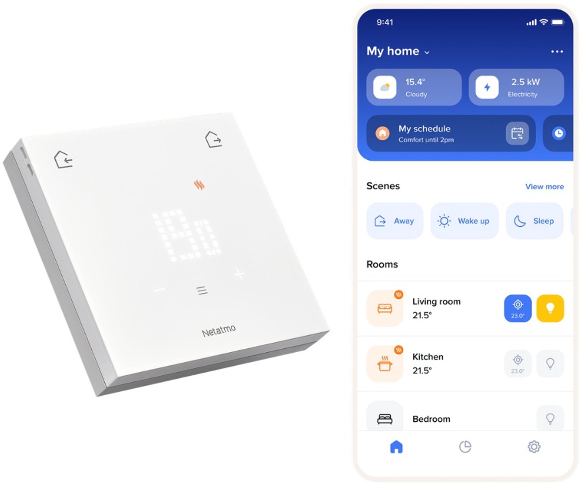 Netatmo Smart Thermostat Original – kabelloser Smart Thermostat – App-Steuerung, energiesparende Verbrauchseinsicht – Matter-kompatibel – funktioniert mit Apple Home, Google Home, Alexa Smartthings – Weiß