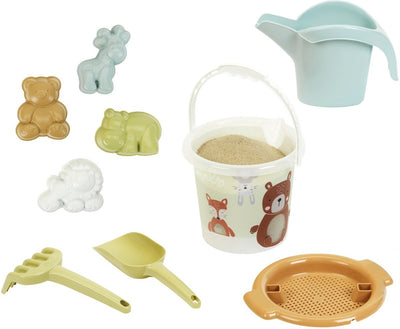 Klein Toys Little Foot Tierwelt-Sandset – Sandeimer, Sieb, Handschaufel, Handrechen, Gießkanne und Tierwelt-Formen – recycelter Kunststoff – mehrfarbig