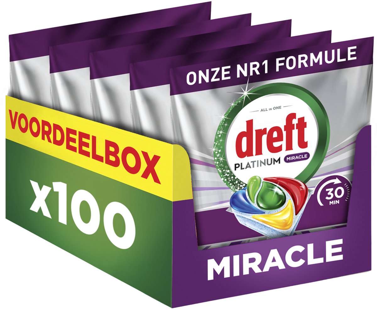 Dreft Platinum Miracle All-in-One – 30-Minuten-Wunder-Spülmaschinentabletten – Zitrone – 100 Stück