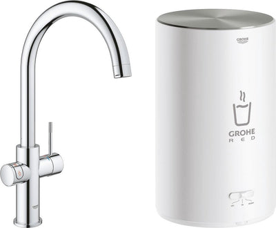 Grohe roter kompakter 3-in-1-Kochwasserhahn – C-Auslauf – 4-Liter-Boiler – Chrom