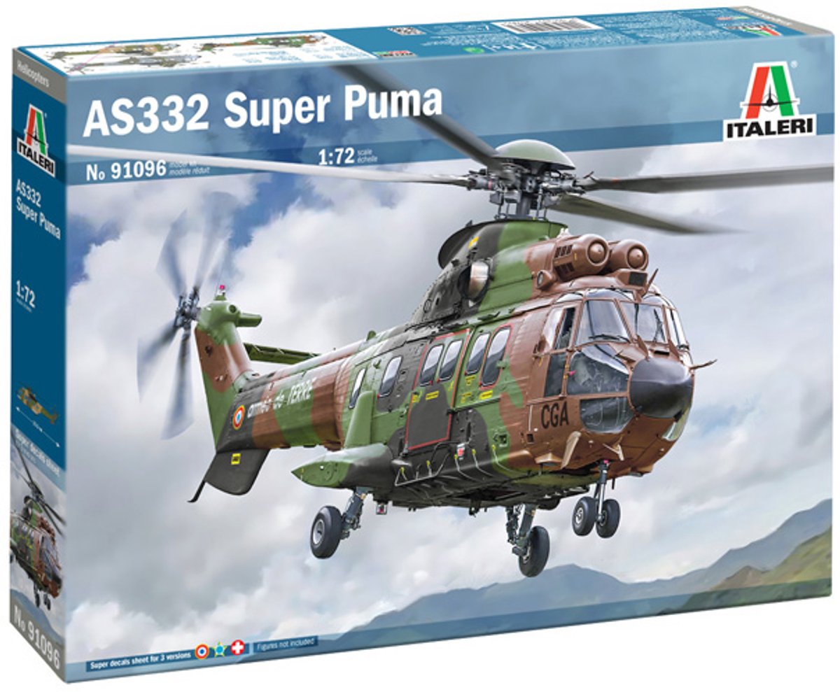 Italeri Modellbausatz Militärfahrzeuge – 91096 Eurocopter AS332 Super Puma – französischer Hubschrauber aus Kunststoff – 1:72 – Modellbau