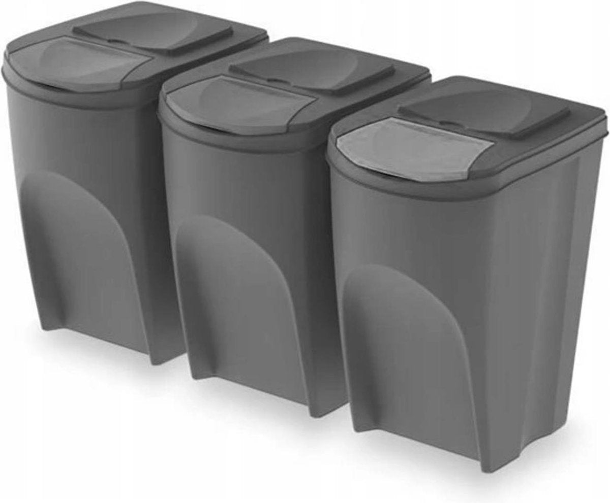 Prosperplast Mülltrennbehälter - 3x - grau - Kunststoff - 35 l