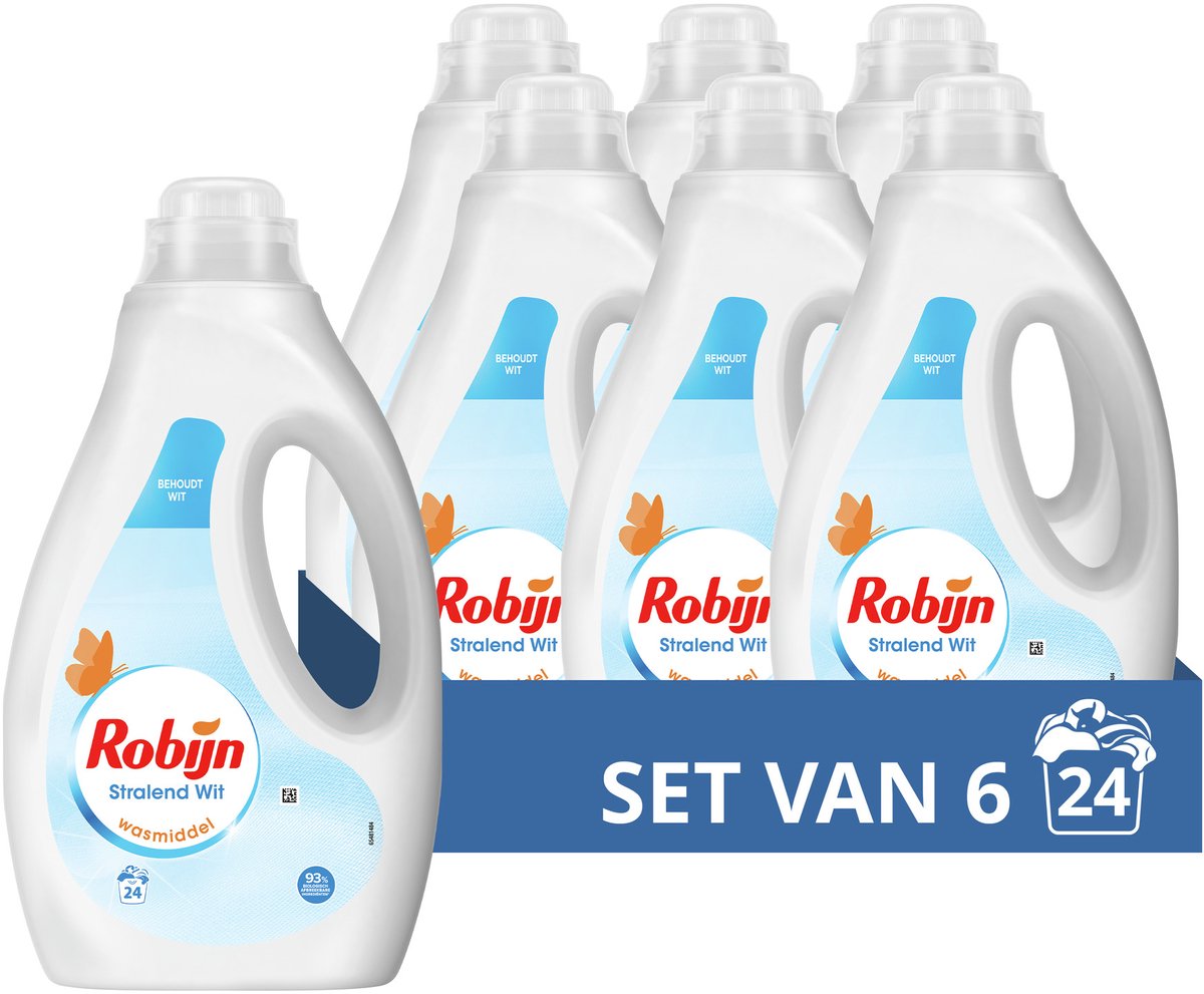 Robijn – Flüssigwaschmittel – strahlendes Weiß – 6 Flaschen – 144 Waschgänge – Vorteilspack