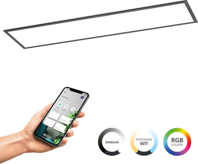Eglo connect.z moradillo Smart LED-Panel – 119,5 x 29,5 cm – Schwarz – einstellbares RGB-Weißlicht – dimmbar – ZigBee