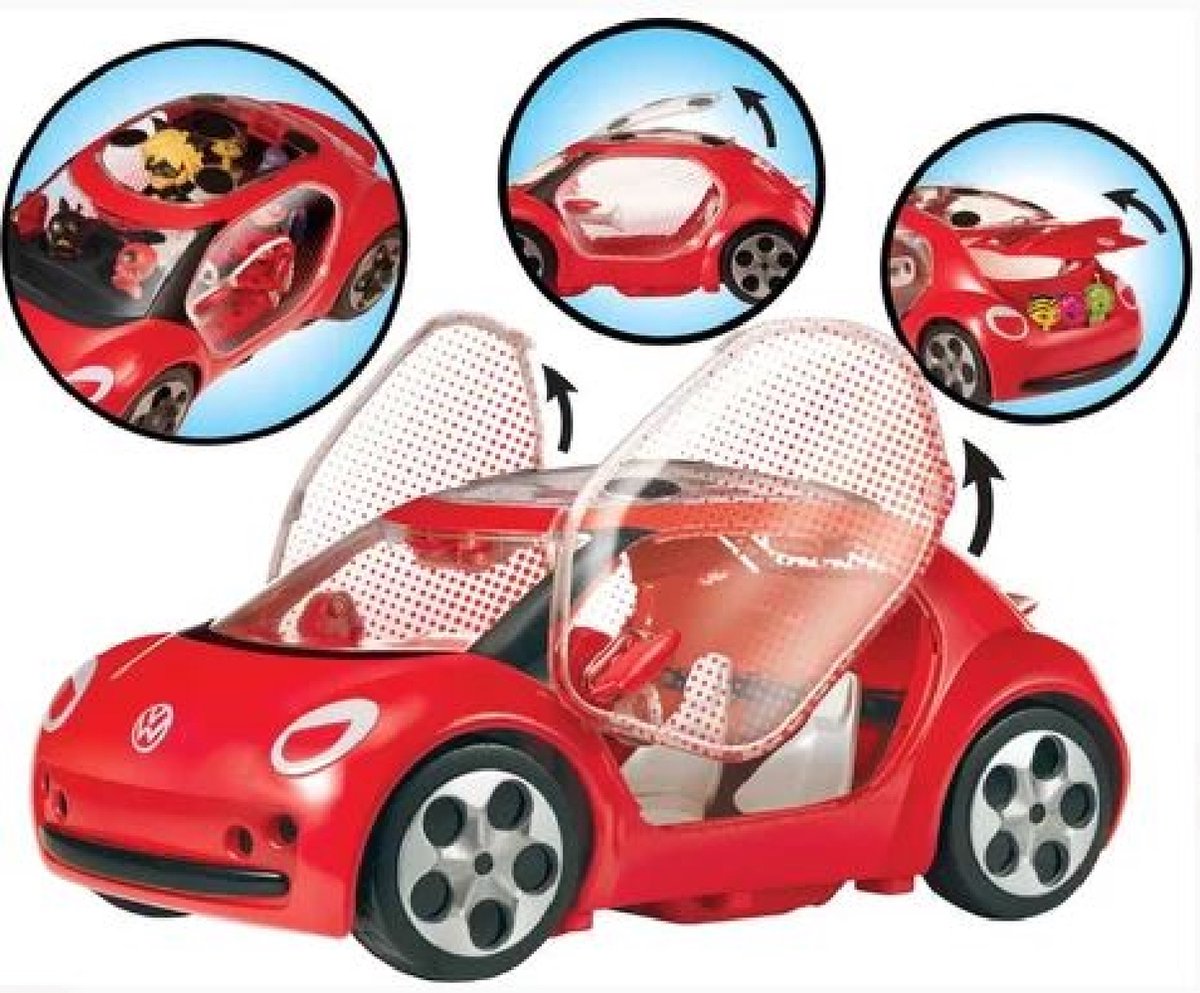 Bandai – Miraculous Ladybug-Auto – Volkswagen E-Käfer von Ladybug – offiziell lizenzierter Miraculous-Film – Türen, Kofferraum und Schiebedach – Puppe nicht im Lieferumfang enthalten – Spielzeug für Kinder ab 4 Jahren – p50669