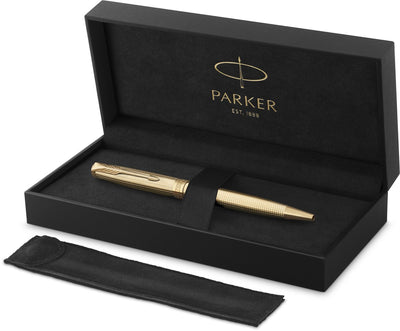 Parker Sonnet Ciselé Special Edition Kugelschreiber, Kappe, Schaft und Details mit Goldfinish, mittelgroß, schwarze Tinte