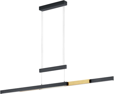 Trio Trajan - Hängelampe - Schwarz matt mit Messing - inkl. 1x SMD 45W - Höhe und Länge verstellbar - Touchdimmer - Lichtfarbe stufenlos einstellbar - Beleuchtung nach oben und unten
