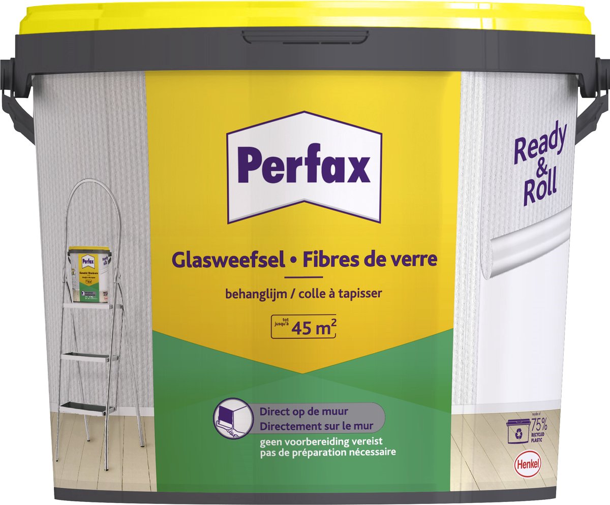 Perfax fertiger Rollenkleber für Glasgewebetapeten 9 kg | die ultimative Lösung für Glasfasertapeten | Glasfaserkleber mit einfacher Anwendung | transparenter Tapetenkleber für dauerhafte Haftung
