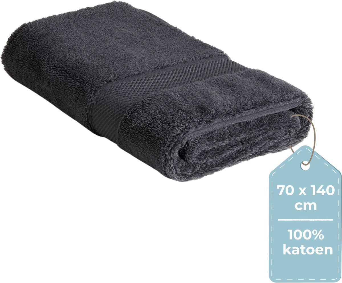 Stille. Living Hush Living Badetuch – pro Stück – 70 x 140 cm – 100 % Baumwolle – schwere Qualität 500 g m2 – stilvolle Bordüre und Aufhängeöse – Anthrazit