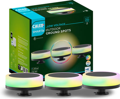 Calex intelligente 24-V-Gartenbeleuchtung für den Außenbereich – Set mit 3 Wegeleuchten – intelligenter Bodenstrahler – RGB und warmweißes Licht – Schwarz