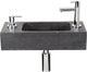 Differnz Saponbrunnen-Set – 42 x 18,5 x 9 cm – rechteckig – 1 Hahnloch – mit Siphonbrunnen und Ablassschraube – schwarzer Naturstein