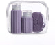 Muitomas Reisetasche + Gesichtsbürste + 2 Flaschen – kompakt – wasserdichte transparente Tasche – Silikon-Reiseflaschen – violett