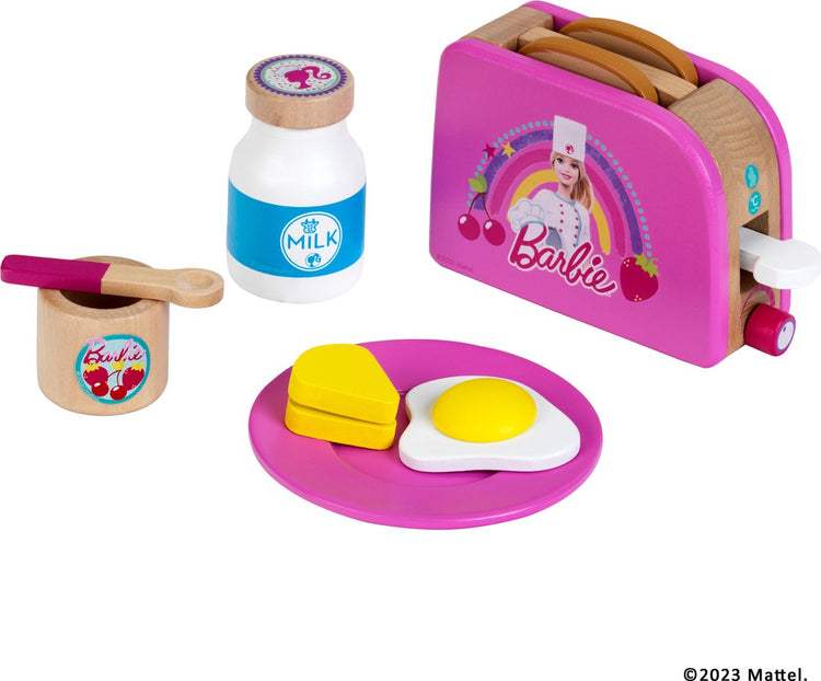 Klein Toys Barbie-Toaster – inkl. diverses Frühstückszubehör - Holz aus nachhaltigem, zertifiziertem Anbau - rosa