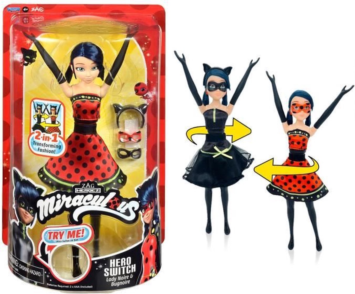 Bandai – Miraculous – Marienkäfer-Transformationspuppe – 26 cm große Puppe, die sich in eine schwarze Dame und einen schwarzen Käfer verwandelt – Wunderspielzeug – bewegliche Puppe mit 2 Outfits – Spielzeug für Kinder ab 4 Jahren – p50414