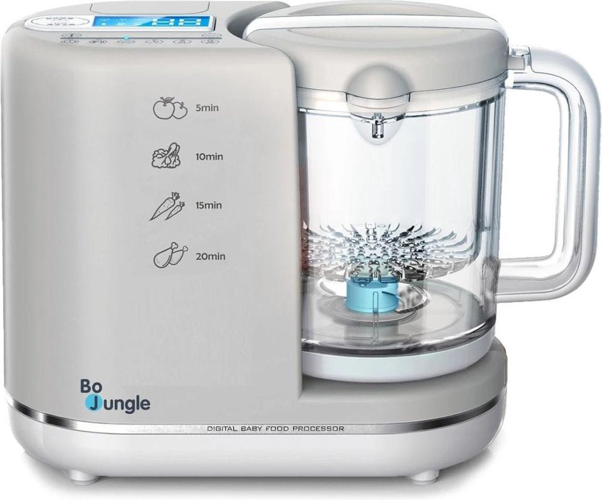 Bo Jungle – Küchenmaschine – Küchenmaschine – kompakt – Babynahrung zubereiten – selbstreinigend – Mixer – Dampfgaren – Flaschenwärmer – 900 ml + 500 ml – Einzelteile sind spülmaschinenfest – digitale Babynahrungsmaschine 6 in 1