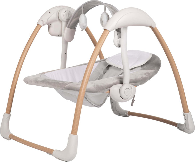 Bo Jungle - Schaukelstuhl - Schaukelbaby - bis max. 9 kg – inklusive Spielbogen – verstellbar – weicher Stoff – Musik-Vibrationsfunktionen und Naturgeräusche – Timer-Funktion – Netzkabel oder Batterien – faltbar – tragbare Schaukel Dolphy reinweiß – weiß