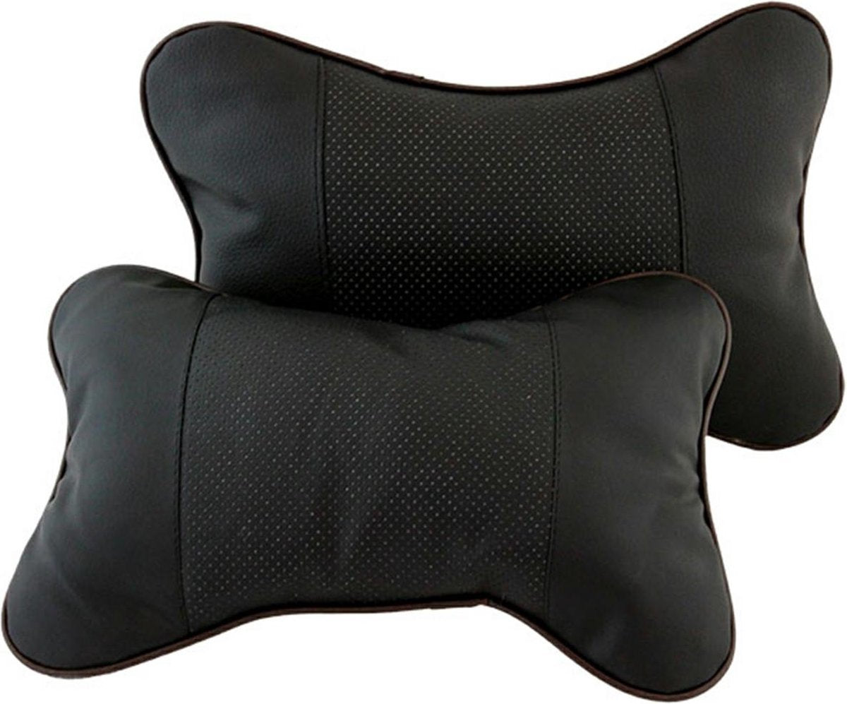 Markenlos sans marque 2x Nackenkissen Autositz Universal - 2er Set - Nackenstütze Auto - Autokissen - Kopfstütze Bürostuhl - Weich und bequem - Kunstleder - Schwarz