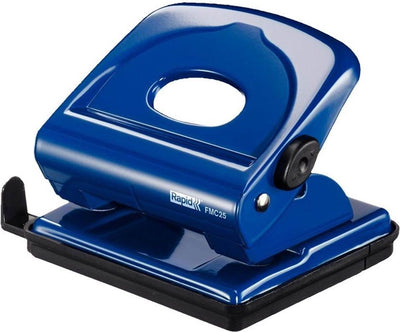 Schnelllocher – fmc25 – blau – verstellbar bis zur Größe A4 – Lochabstand 80 mm – kann 25 Blatt auf einmal stanzen –