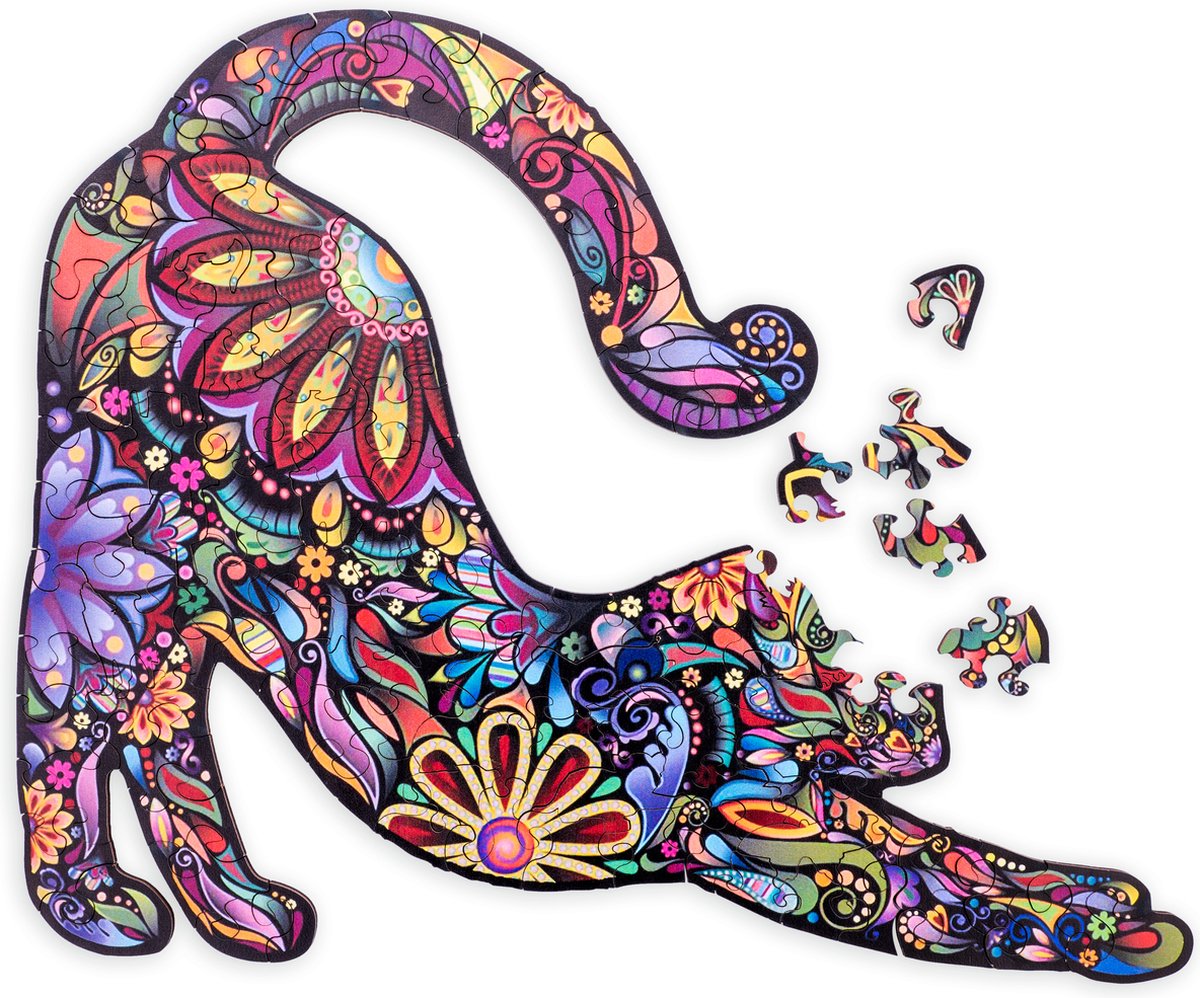 Engelhart Holzpuzzle Katze – 59 einzigartige Puzzleteile – Holzpuzzle im A4-Format – Tierpuzzlespiel – kompaktes Denkspiel – inklusive Aufbewahrungsbox –