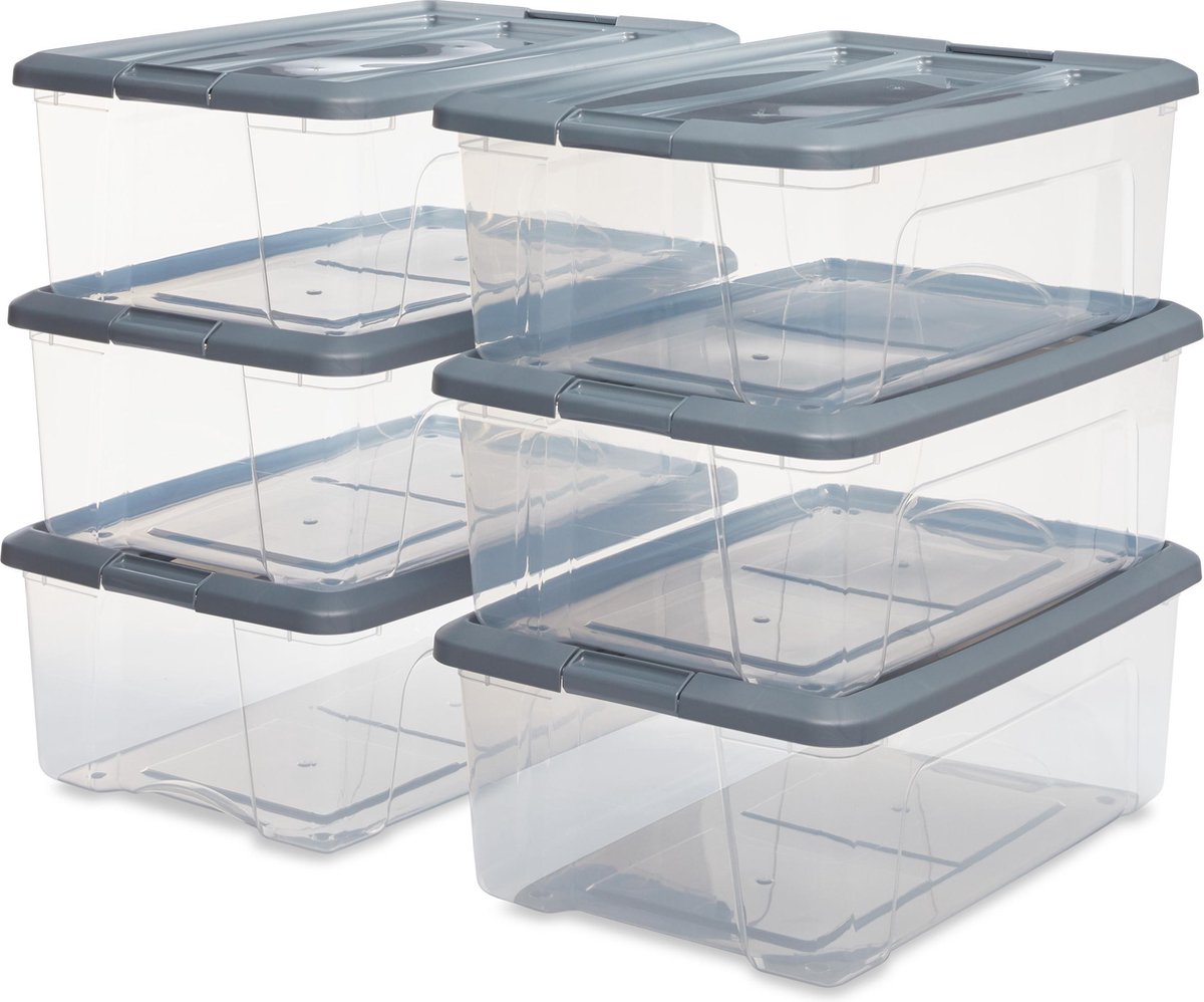 Iris neue Topbox-Aufbewahrungsbox – 30 l – Kunststoff – transparentes Silbergrau – 6er-Set