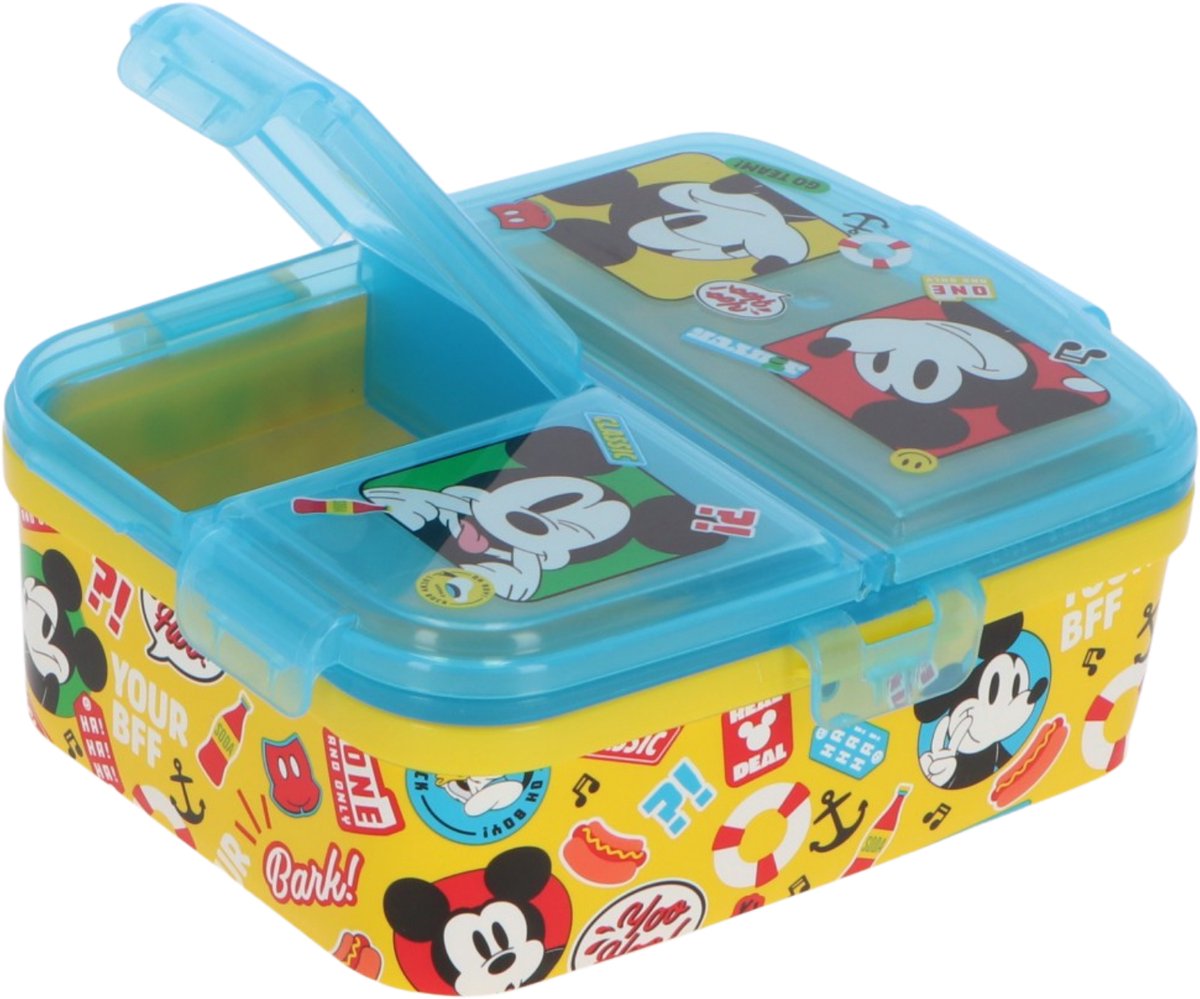 Stor Disney's Mickey Mouse Kinder-Lunchbox – Lunchbox mit 4 Fächern für Kinder ab 4 Jahren – spülmaschinenfest, BPA-frei – Gelb Hellblau