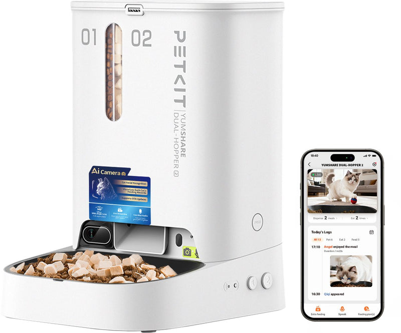 Petkit – yumshare Dual Hopper 2 mit Kamera – automatischer Futternapf – 5 l – automatischer Futternapf für Katze und Hund – KI-Steuerung – Kamera