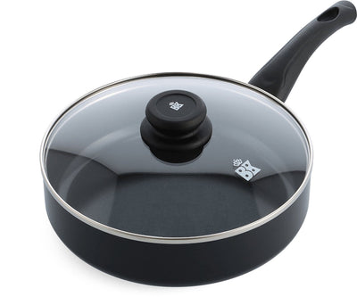 BK Brilliant Bratpfanne 24 cm mit Deckel – 2,65 l – PFAS-freie Antihaftbeschichtung – Bratpfanne Induktion – Keramikpfanne – ofenfest bis 160 °C – Kaltgriff – mit Glasdeckel – Schwarz