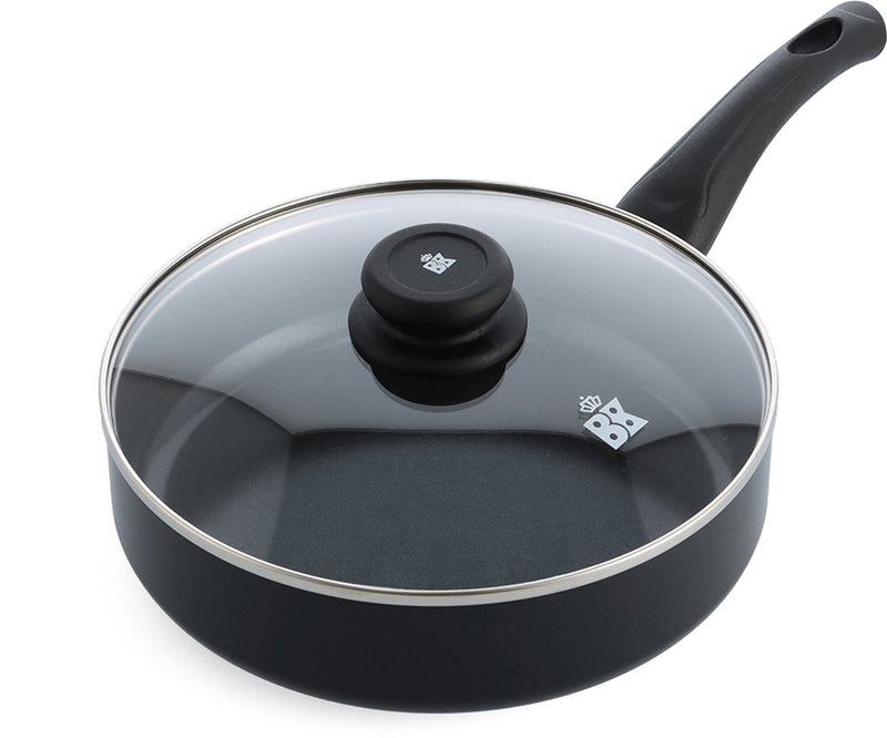 BK Brilliant Bratpfanne 24 cm mit Deckel – 2,65 l – PFAS-freie Antihaftbeschichtung – Bratpfanne Induktion – Keramikpfanne – ofenfest bis 160 °C – Kaltgriff – mit Glasdeckel – Schwarz