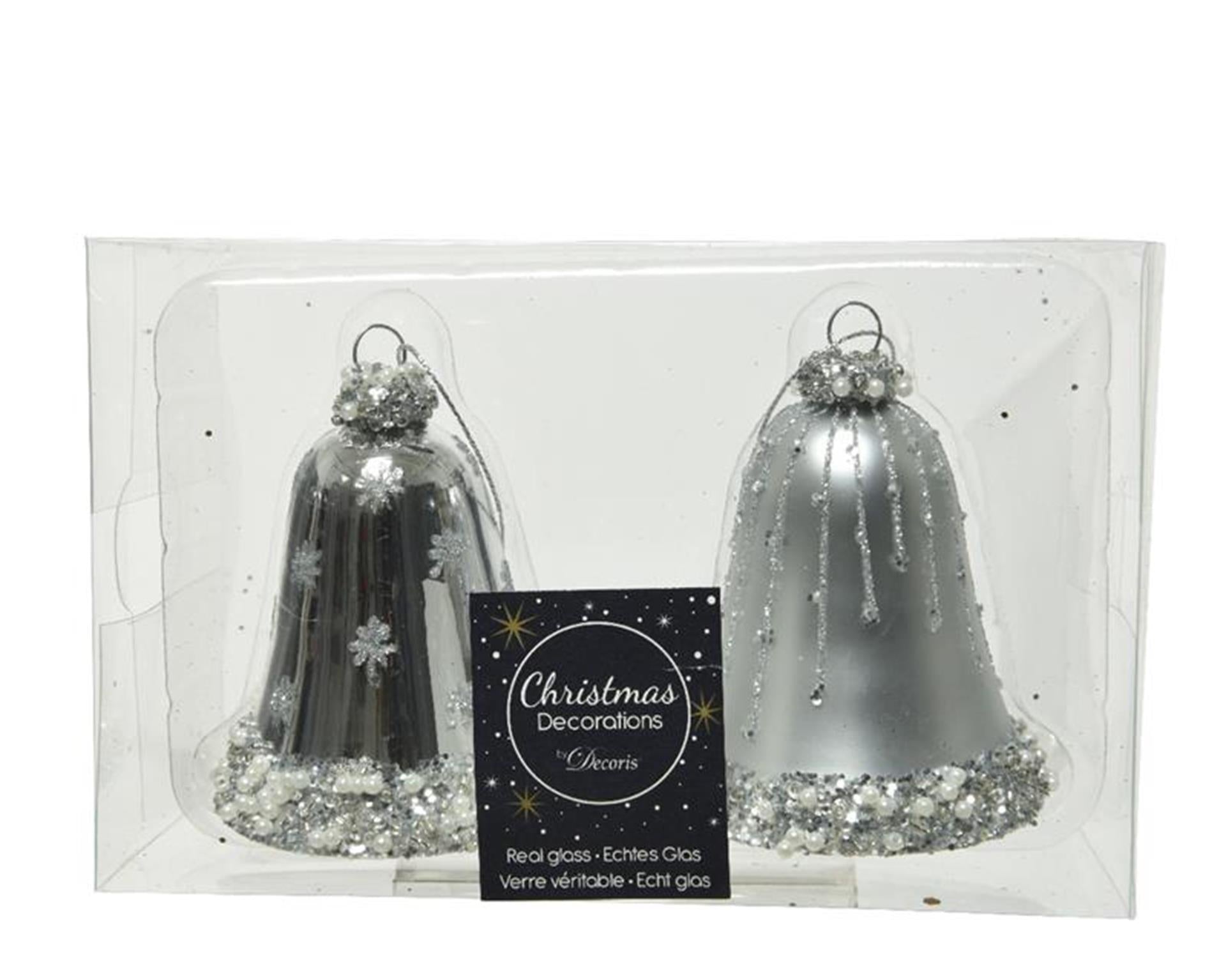 Decoris Weihnachtsanhänger-Set, Uhren-Set, 2 Stück, Silber