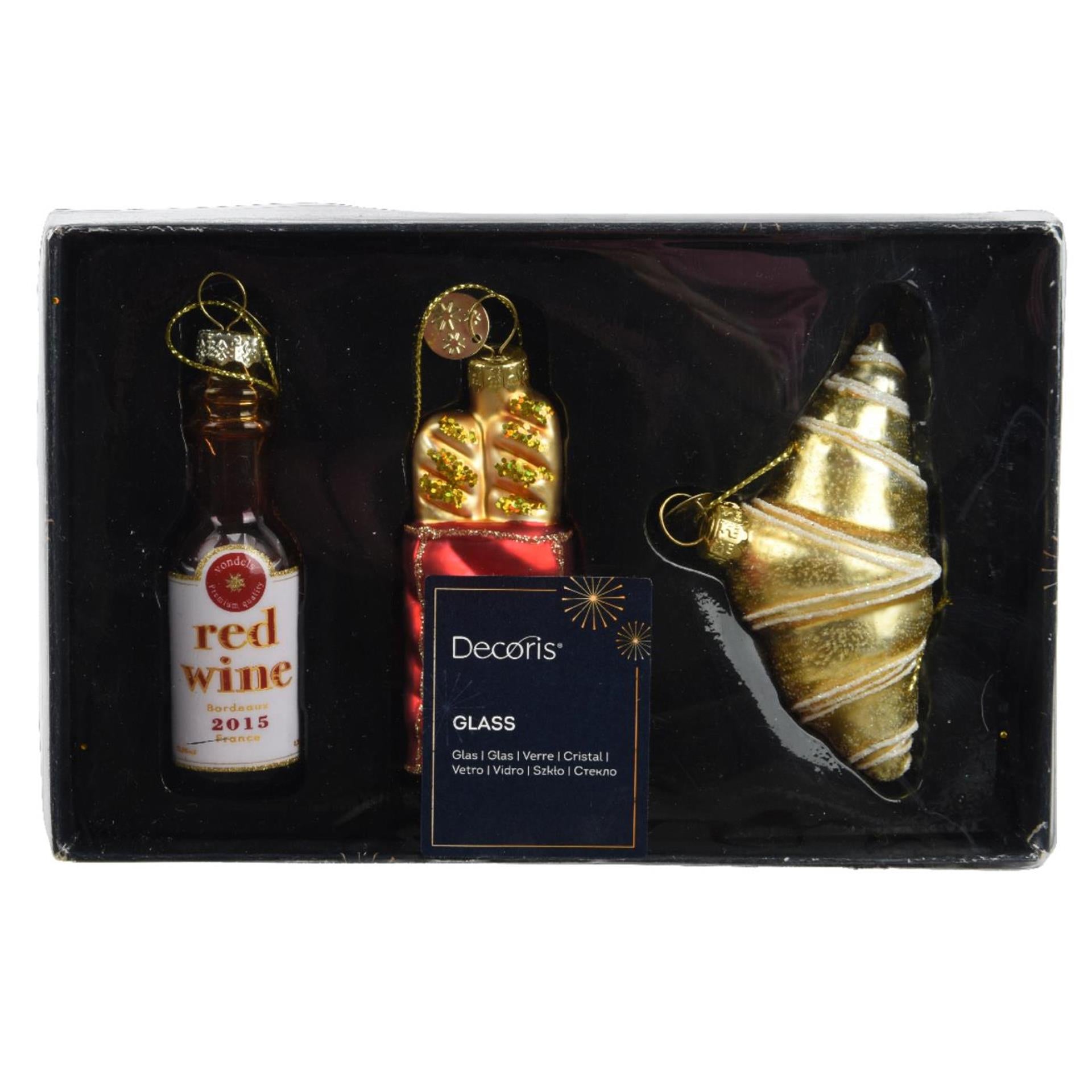 Decoris Weihnachtsanhänger Francaise 3-teiliges Set aus Glas