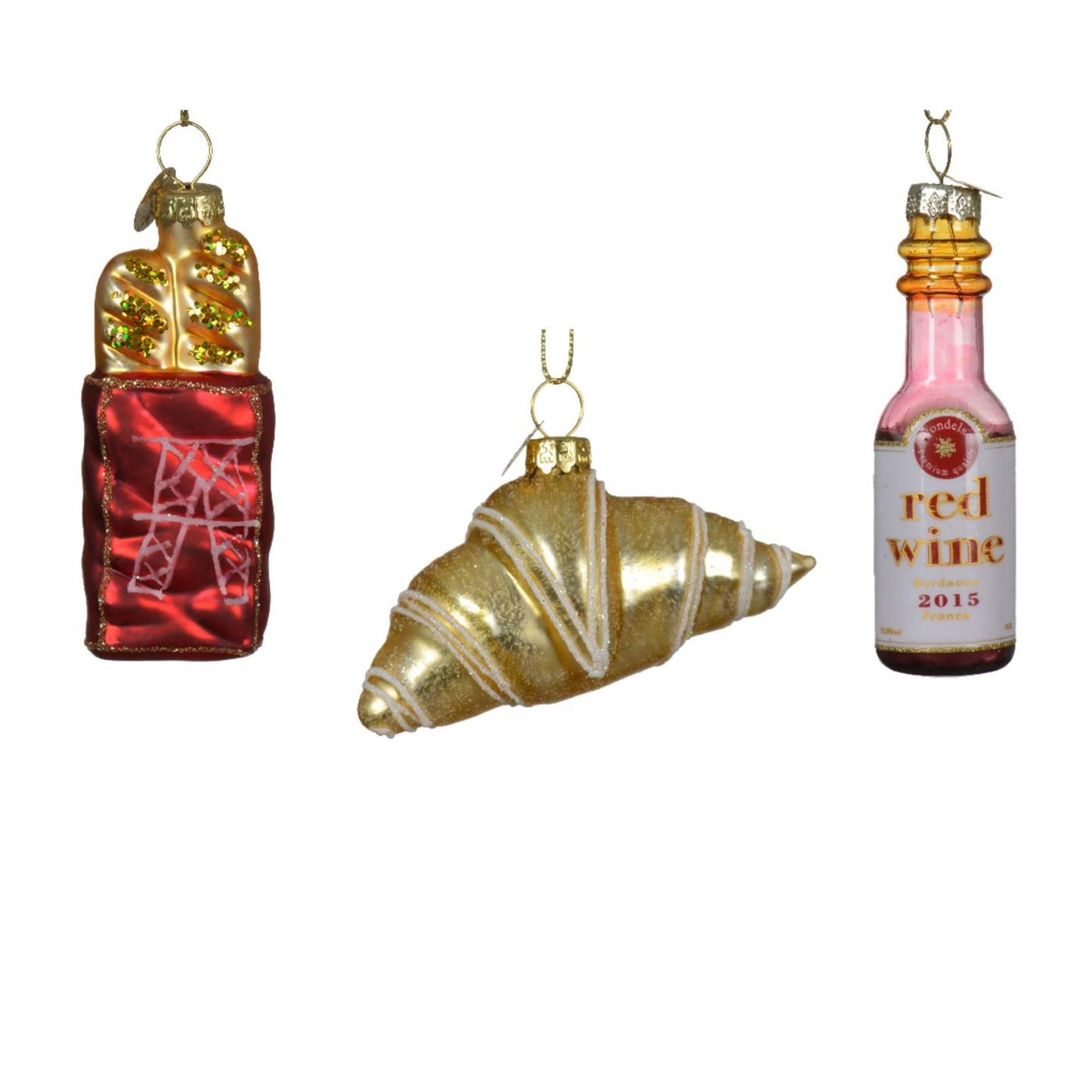 Decoris Weihnachtsanhänger Francaise 3-teiliges Set aus Glas