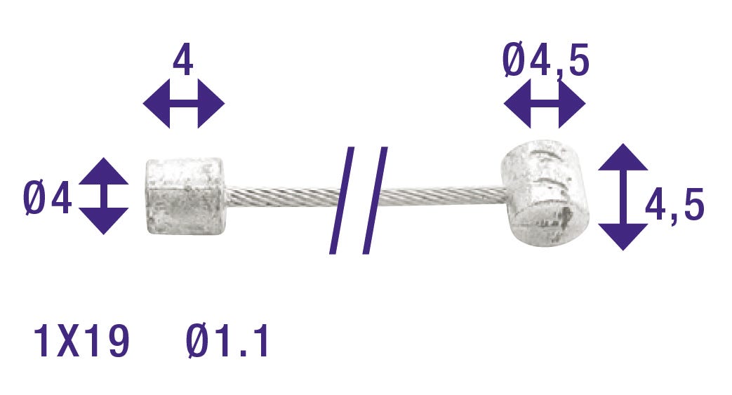 Cordo-Innenzug-Innenzug-Einsteller 225 cm ø1,1 mm Edelstahl + 2 Nippel